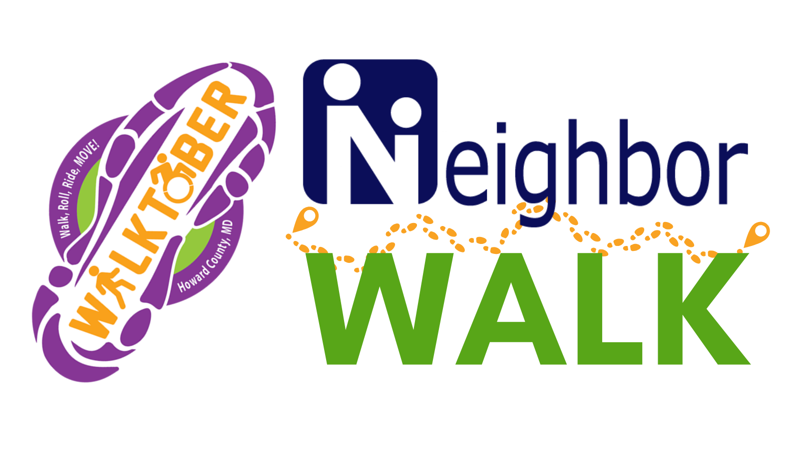 Walktober Logo with Neighbor Walk and orange footsteps