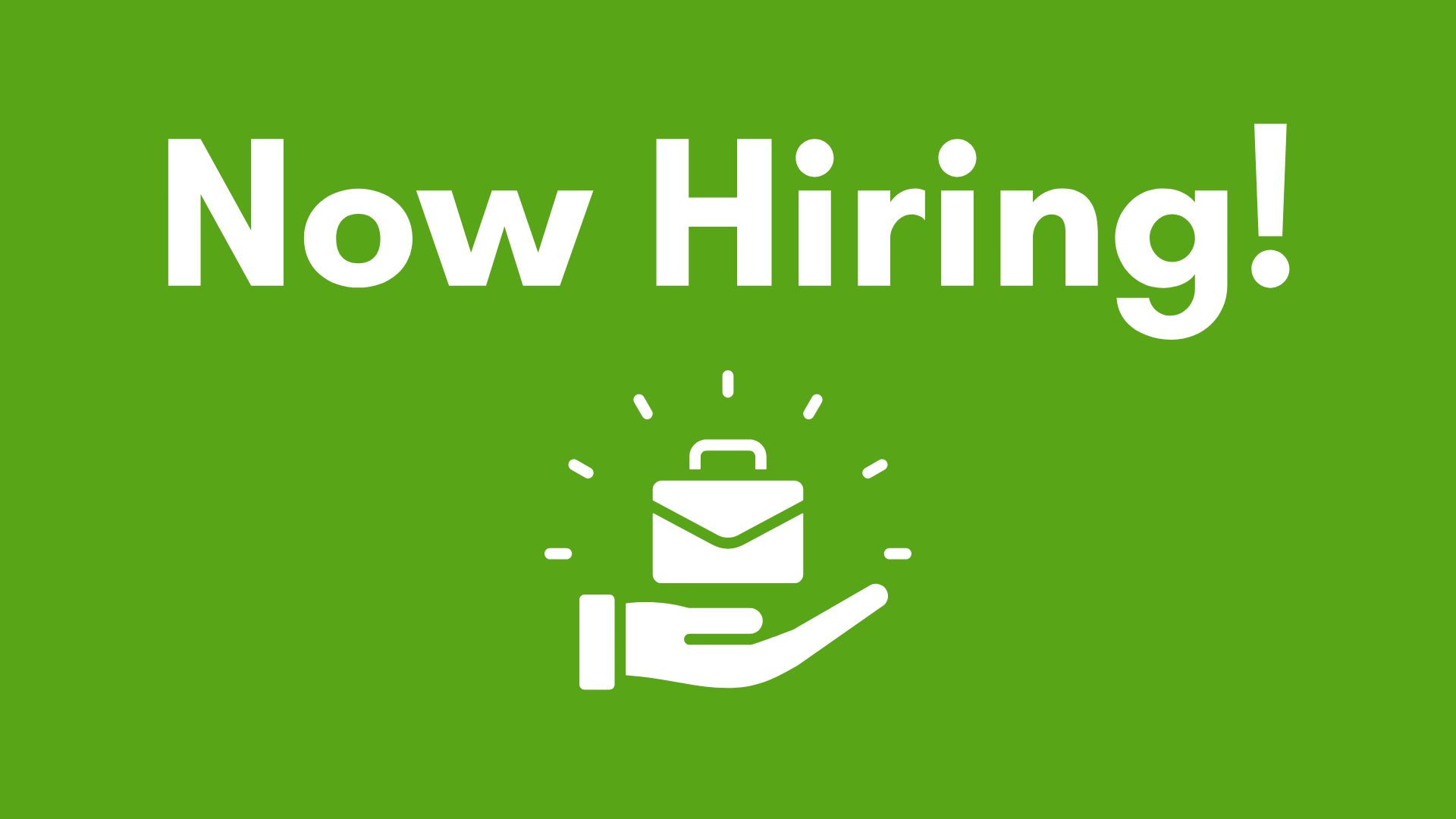 Graphic with Now Hiring